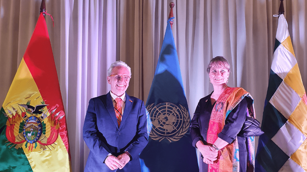 La Coordinadora Residente del Sistema de Naciones Unidas en Bolivia, Sra. Anna Marttinen-Pont y el Sr. Pablo Salazar Canelos, Representante del Fondo de Población de las Naciones Unidas en Bolivia.