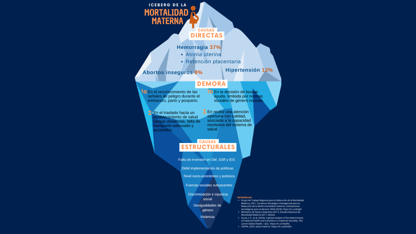 Iceberg que muestra las demoras vinculadas a la mortalidad materna.