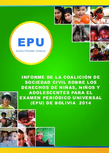 Informe de la Coalición de Organizaciones de la Sociedad Civil sobre los Derechos Humanos de niñas, niños y adolescentes para el Examen Periódico Universal (EPU) de Bolivia 2014