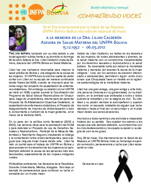 En el Día Internacional por la Salud de las Mujeres, a la memoria de la Dra. Lilian Calderón