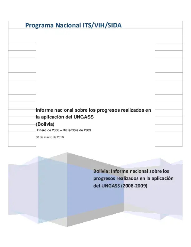 Informe sobre la Respuesta Nacional a la Epidemia del VIH y Sida en Bolivia